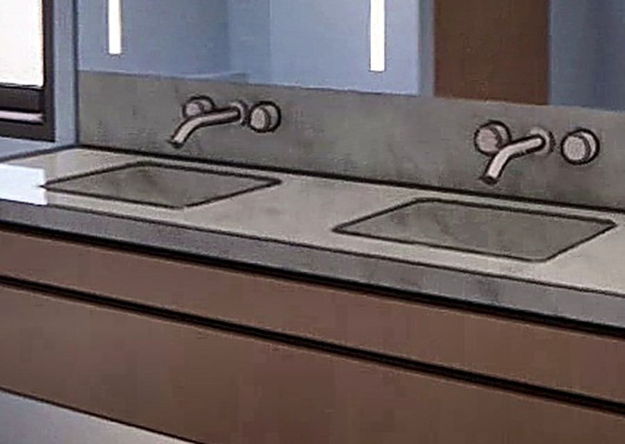 Matte-black faucets and double vanity